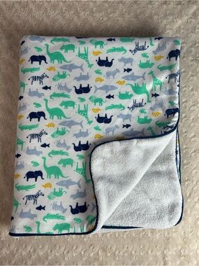 Child of Mine Carter’s Dinosaur Zebra Baby Blanket Blue Green Shark Frog Turtl